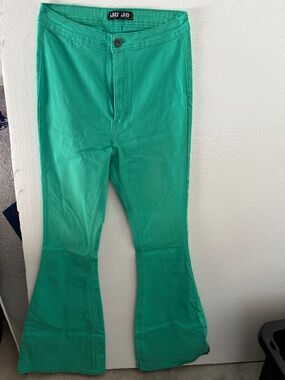 JG Jeans Womens Green Wide-Leg Flare Jeans